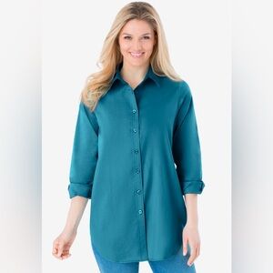 Woman Within Perfect Long-Sleeve Button Down Tunic Shirt! Size 1X (22/24)!
